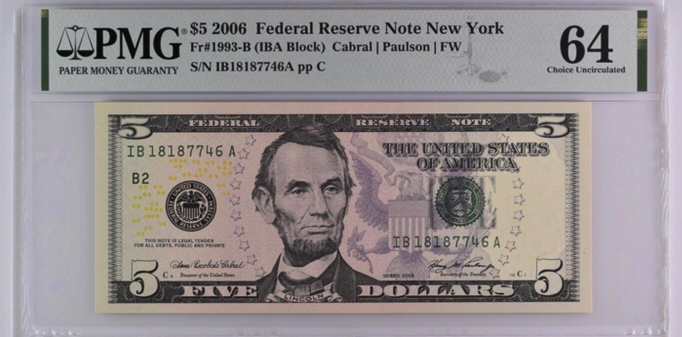 United States 5 Dollars 2006 New York PMG 64 MA Shops