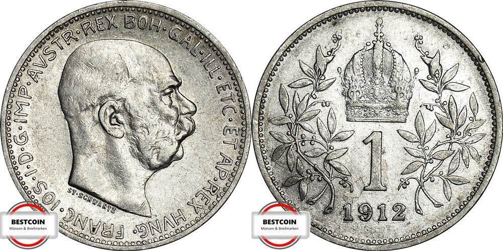 ÖSTERREICH 1 Krone 1912 KM 2820 geprägt unter Franz Josef I EF MA