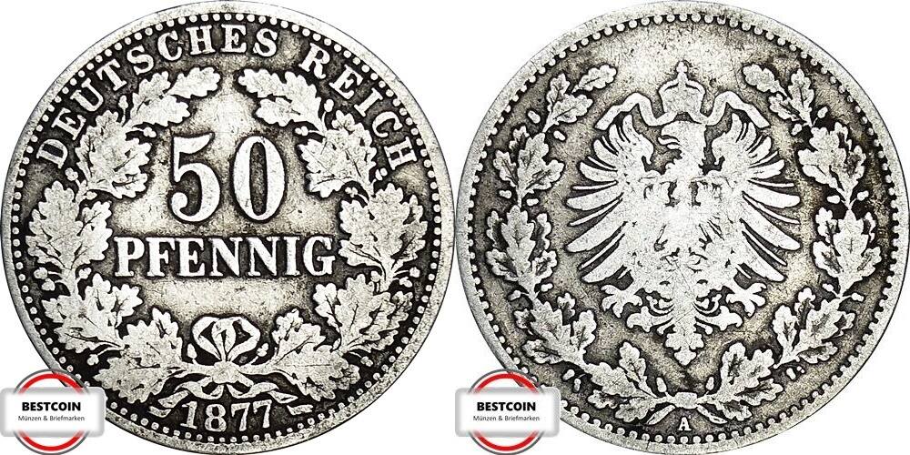 KAISERREICH 50 Pfennig 1877 A J 8 Kursmünze VF MA Shops