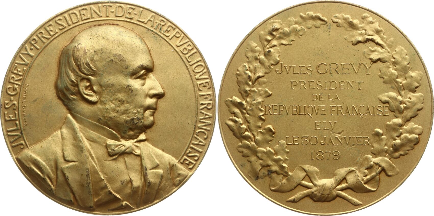 Frankreich 3 Republik Große vergoldete Bronzemedaille 1879 v Daniel