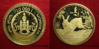 Mongolei 10.000 Tögrög Mongolia 10.000 Togrog Tugrik 1999 Year of the rabbit, rare 1 Ounce Gold coin