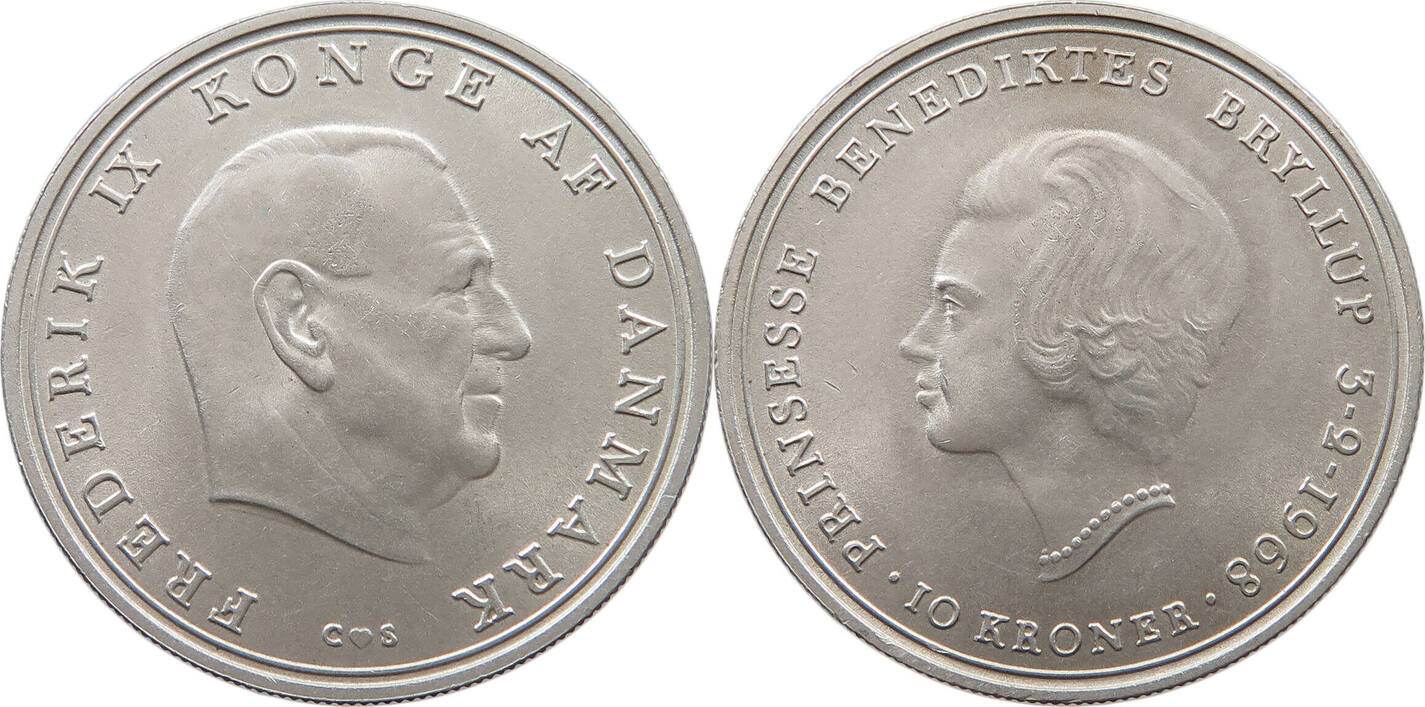 DENMARK 10 KRONER 1968 Frederik IX 1947 1972 EF MA Shops