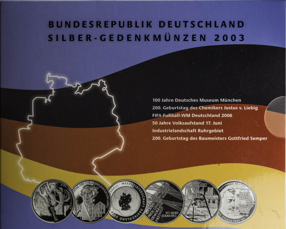 Deutschland Bundesrepublik 6 x 10 Euro 2003 Silbergedenkmünzenset