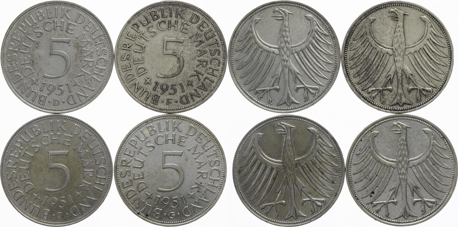 Bundesrepublik Deutschland 4 X 5 DM 1951 DFGJ Kompletter Jahrgang VF