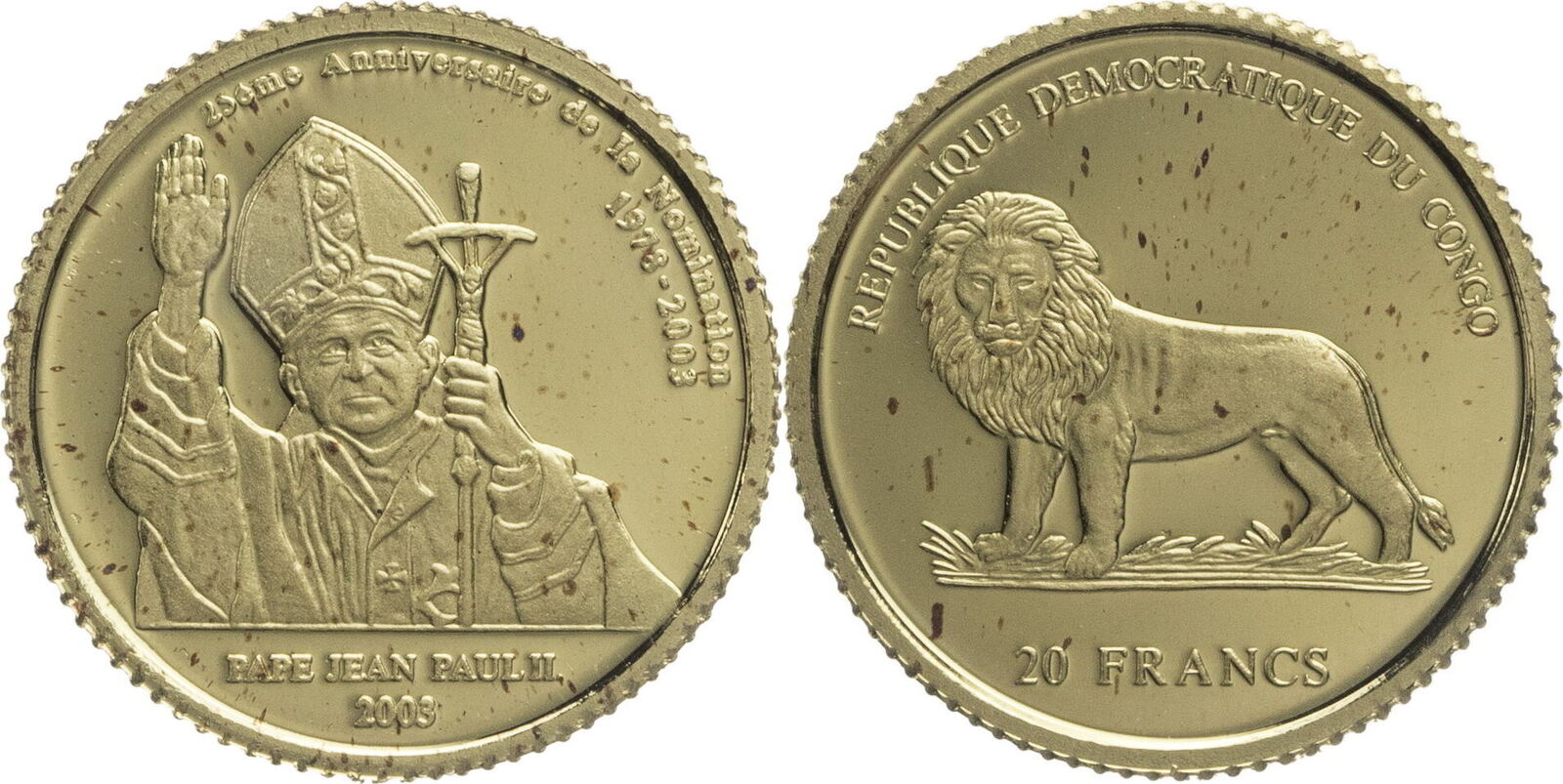 Kongo 20 Francs 2003 Johannes Paul II Auf das 25jährige Jubiläum