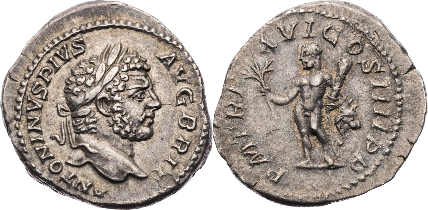 Römische Kaiserzeit Denar 213 n Chr Caracalla Kopf Hercules mit