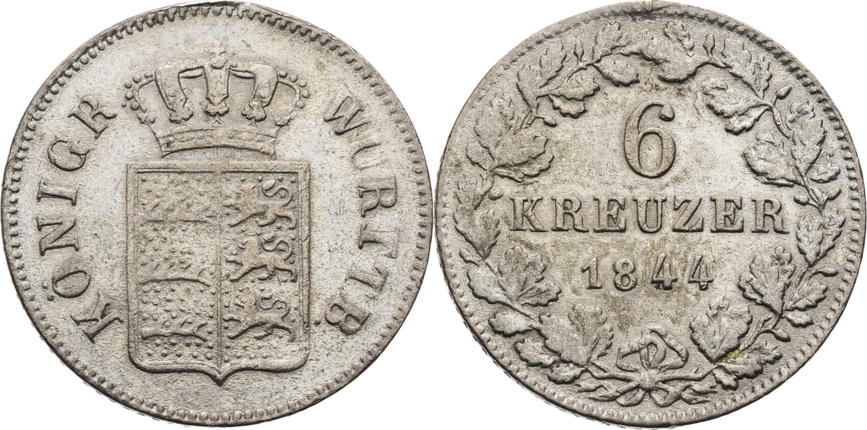 Württemberg Königreich 6 Kreuzer 1844 Wilhelm I 1816 1864