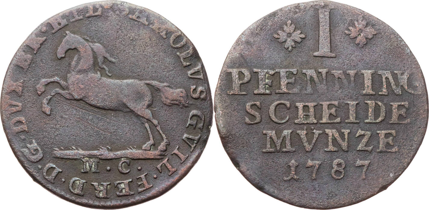 Braunschweig Wolfenbüttel 1 Pfennig 1787 MC Karl Wilhelm Ferdinand