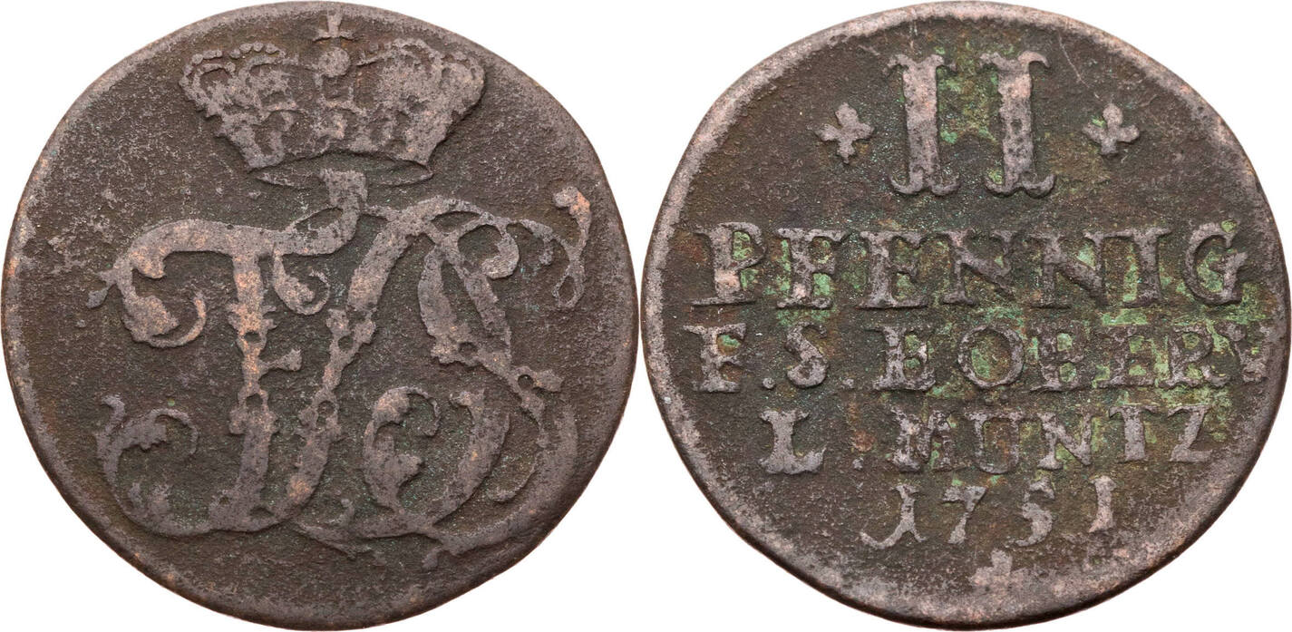 Sachsen Weimar Eisenach 2 Pfennig 1751 Friedrich III Von Gotha