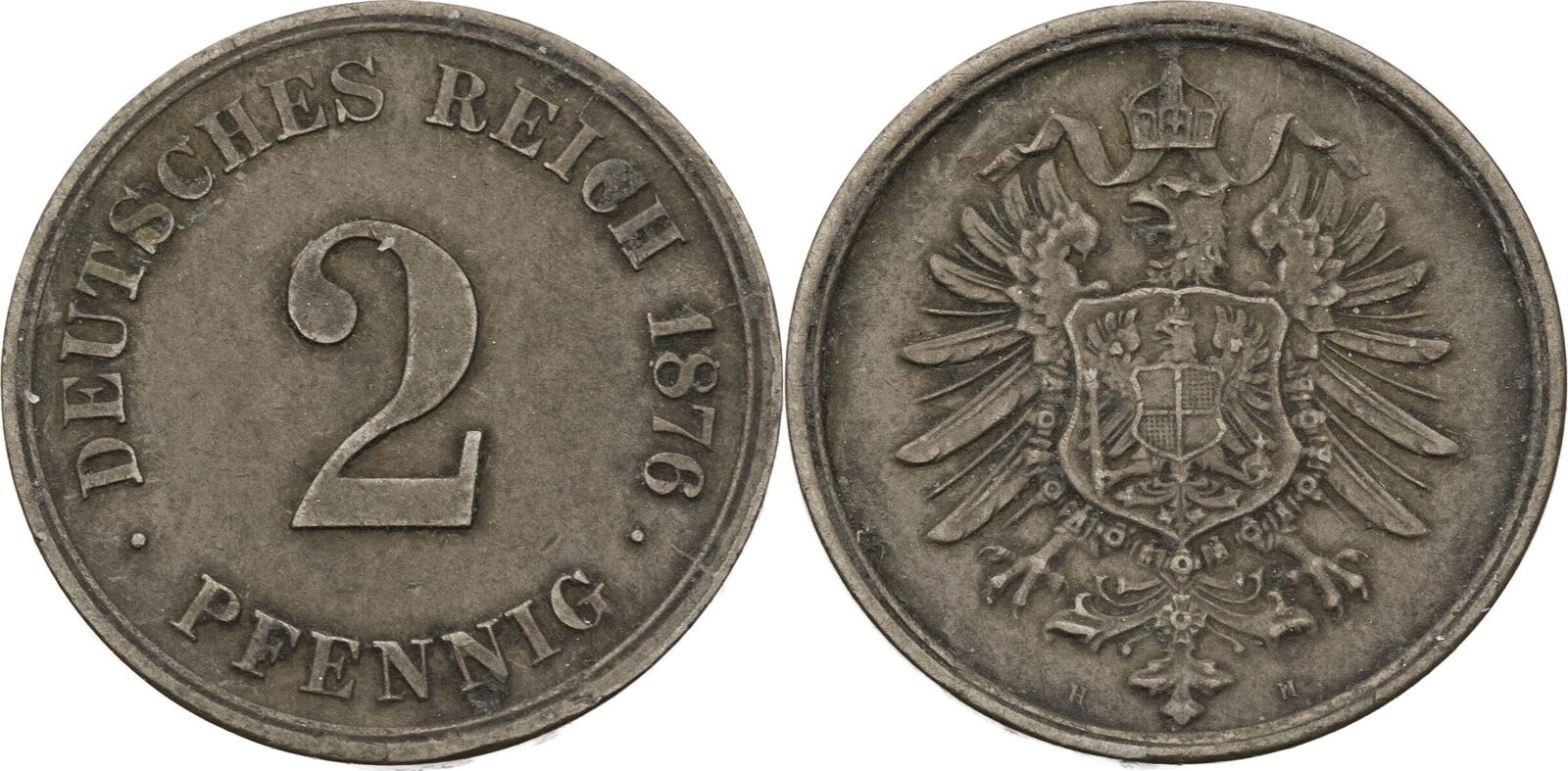 Kaiserreich 2 Pfennig 1876 H Kursmünze 1873 1877 VF MA Shops