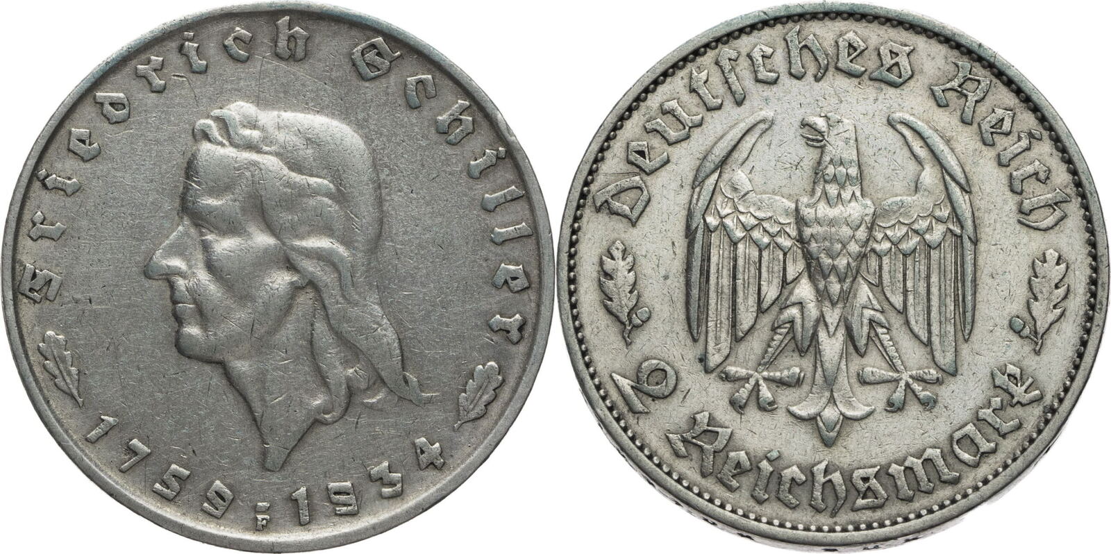 Drittes Reich 2 Reichsmark 1934 F Zum 175 Geburtstag Von Friedrich