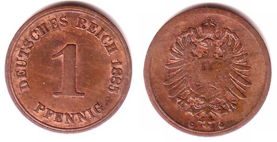 Kaiserreich 1885 G 1 Pfennig Kursmünze kleiner Adler VF MA Shops