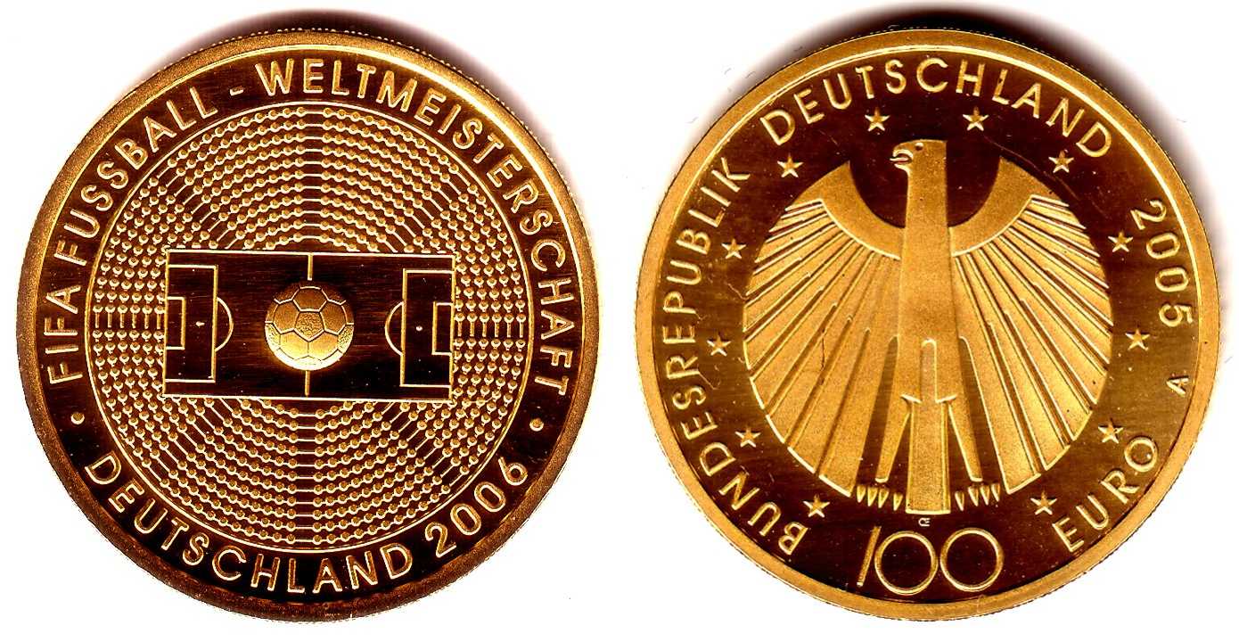 Deutschland 1/2 Unze Goldmünze - Fußball-WM 2006 100 Euro 2005 A st mit Box 