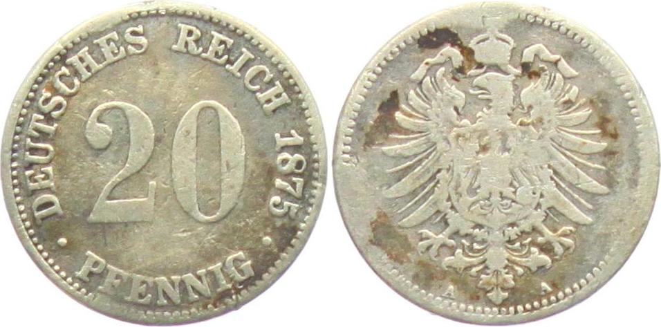 Kaiserreich 1875 A 20 Pfennig Kleiner Adler F VF MA Shops