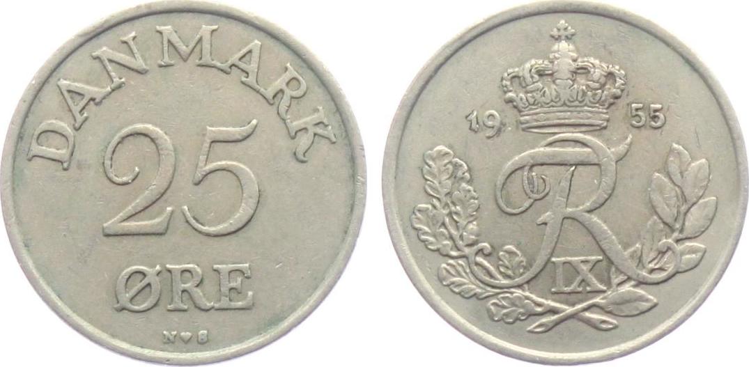 25 Öre 1955 NS Frederik IX von Dänemark 1947 1972 aEF MA Shops