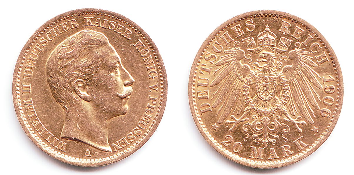 Preussen Goldmünze - Kaiser Wilhelm II. 20 Mark 1906 A vz 