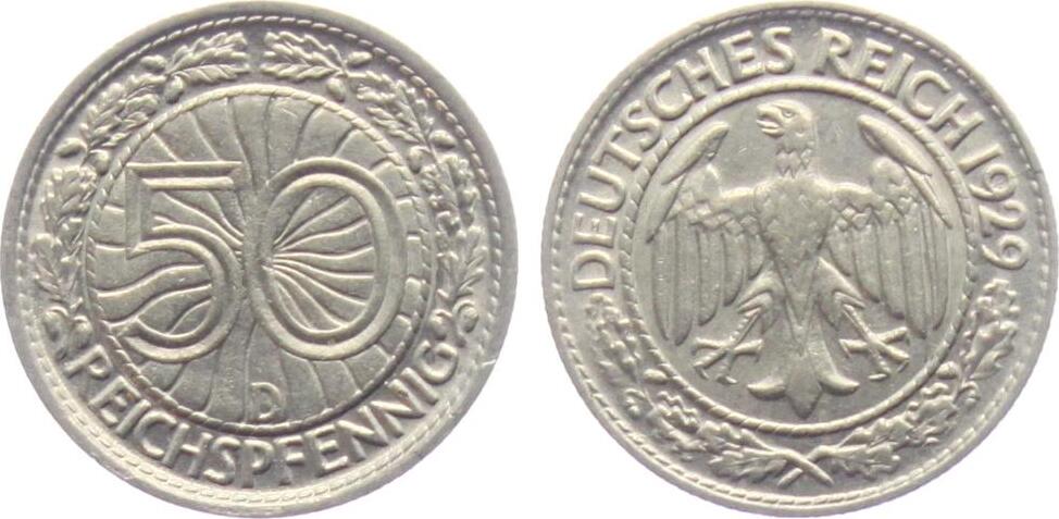 Weimarer Republik 1929 D 50 Reichspfennig Reichsadler EF MA Shops