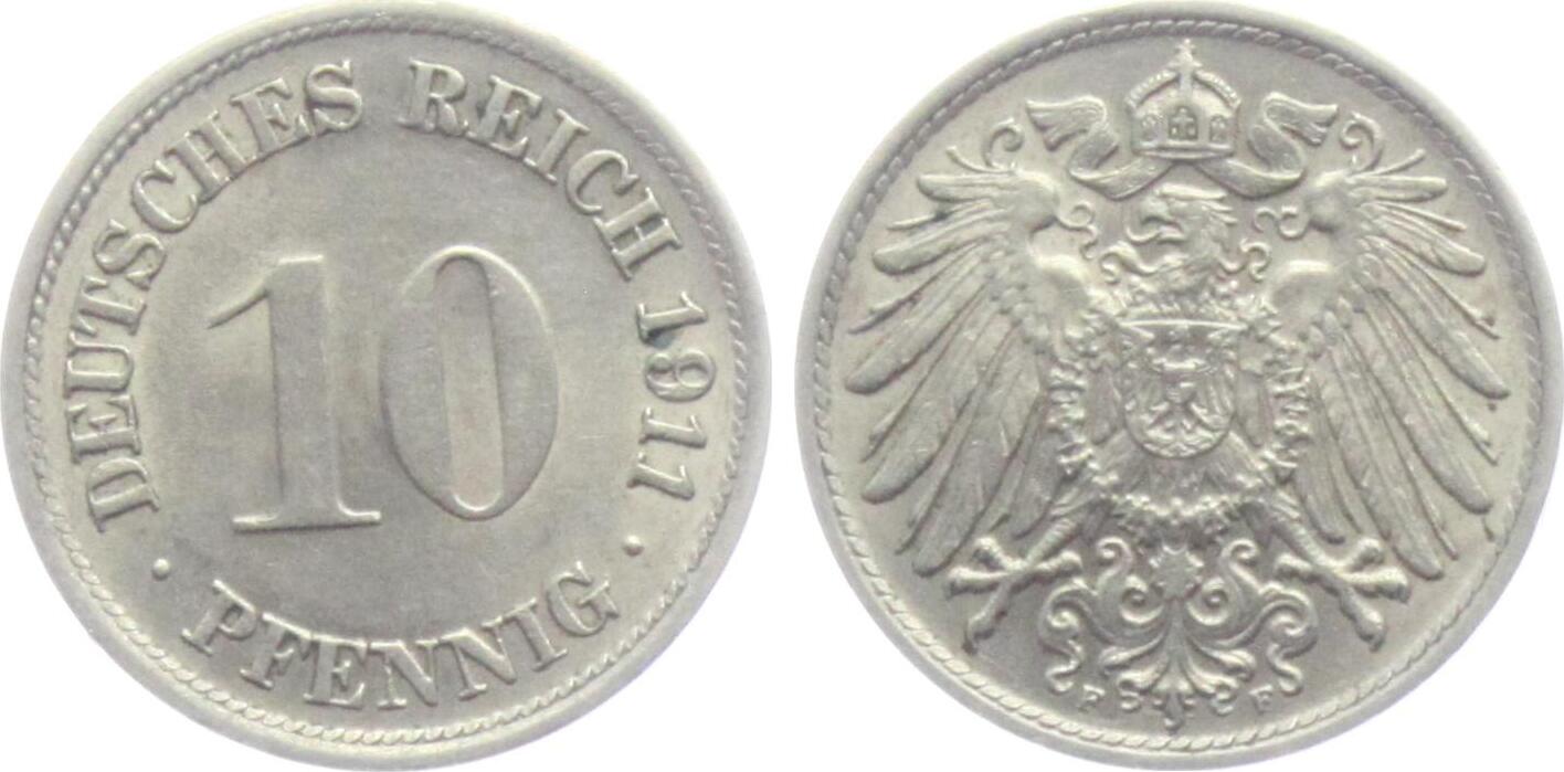 Kaiserreich 1911 F 10 Pfennig großer Adler CH UNC MA Shops