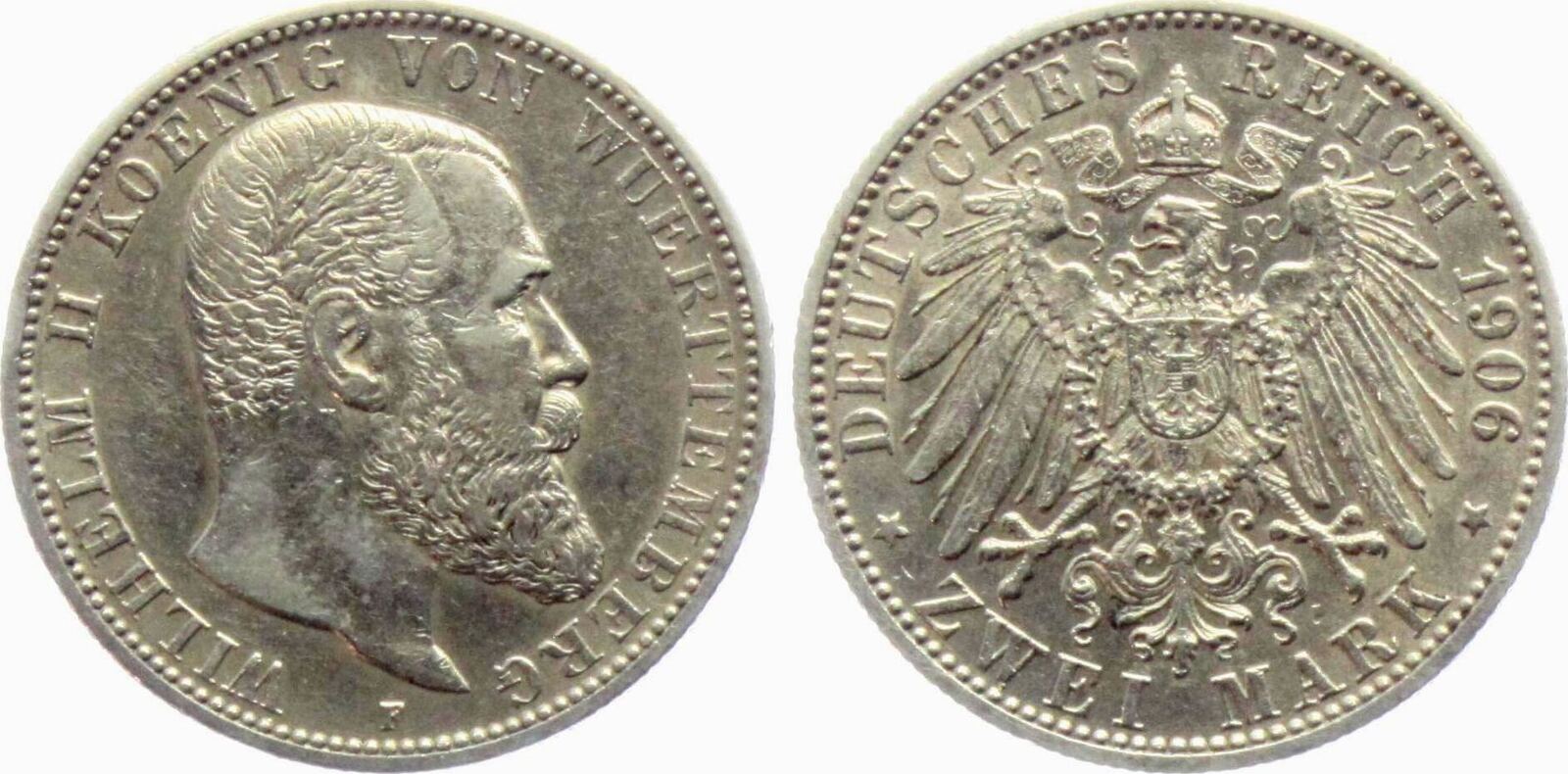 Württemberg Kaiserreich 2 Mark 1906 F König Wilhelm II von