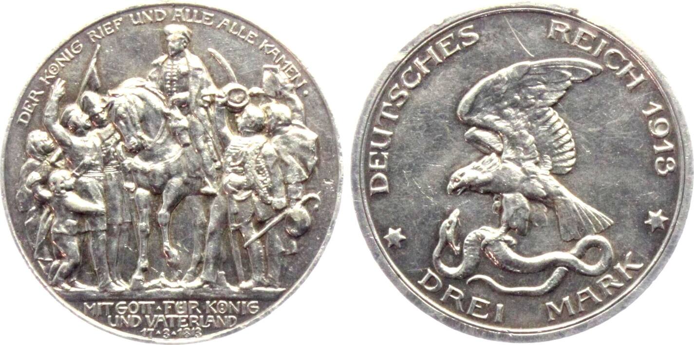 Preussen Kaiserreich 3 Mark 1913 Kaiser Wilhelm II 1888 1918