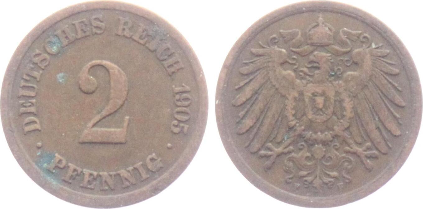 Kaiserreich 1905 F 2 Pfennig großer Adler VF MA Shops