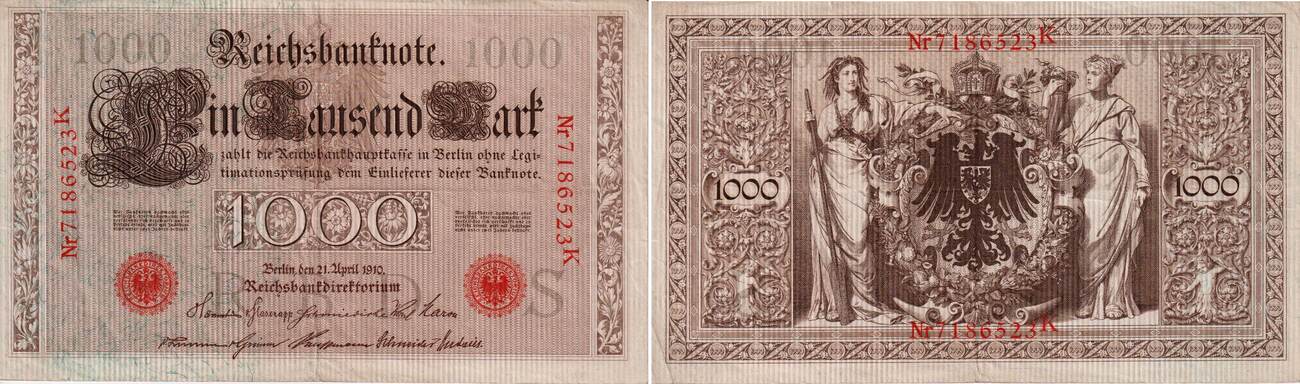 Deutsches Reich Banknote Mark Kn Nr Rot Stellig