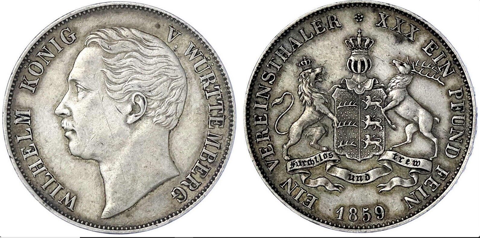 württemberg Vereinstaler 1859 Wilhelm I 1816 1854 aEF MA Shops