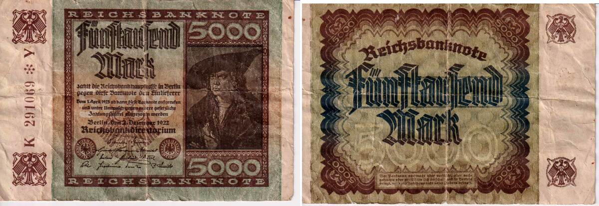 Weimarer Republik Banknote Mark Kn Nr Braun Stellig