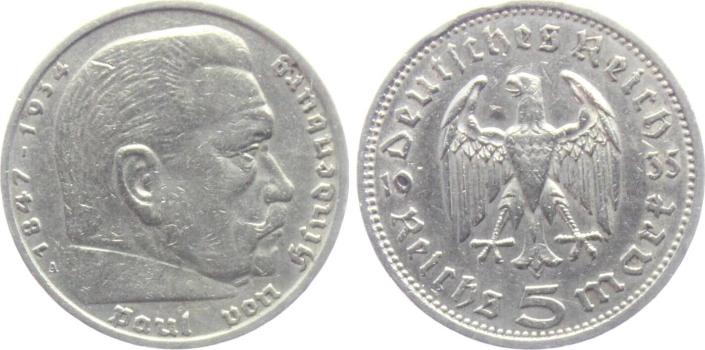 Drittes Reich Reichsmark A Hindenburg Mit Reichsadler Vf Ma