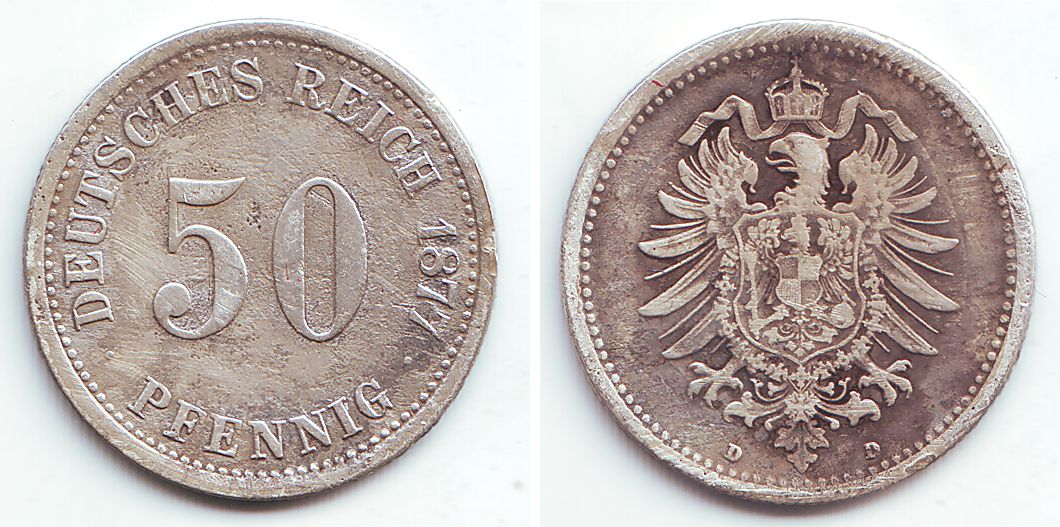 Kaiserreich 1877 D 50 Pfennig Kleiner Adler S VF MA Shops