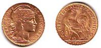 Frankreich 20 Franc 1907 prägefrisch Goldm...