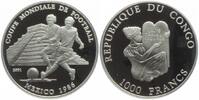 Kongo 1000 Francs Fussball WM 1986 Mexico - Spieler vor Mayatempel