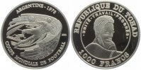 Tschad 1000 Francs Fussball WM 1978 in Argentinien - Spieler vor Stadion
