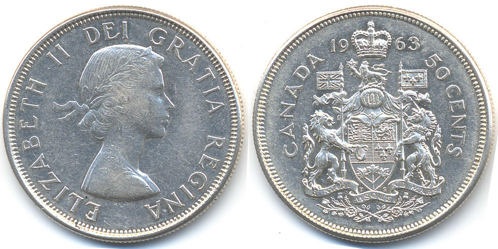 Kanada - Canada Elisabeth II. ab 1952 – Silber 9,33 fein 50 Cents 1963 fast vorzüglich 