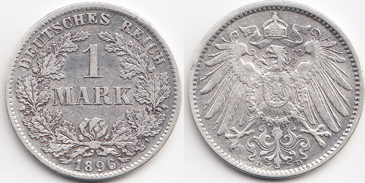 Kaiserreich 1 Mark 1896 D großer Adler Silber VF MA Shops