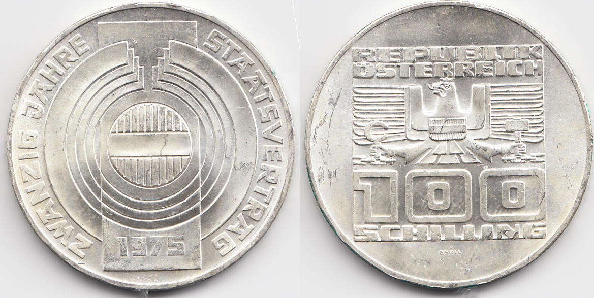 Österreich Austria 100 Schilling 1975 2 Republik 20 Jahre