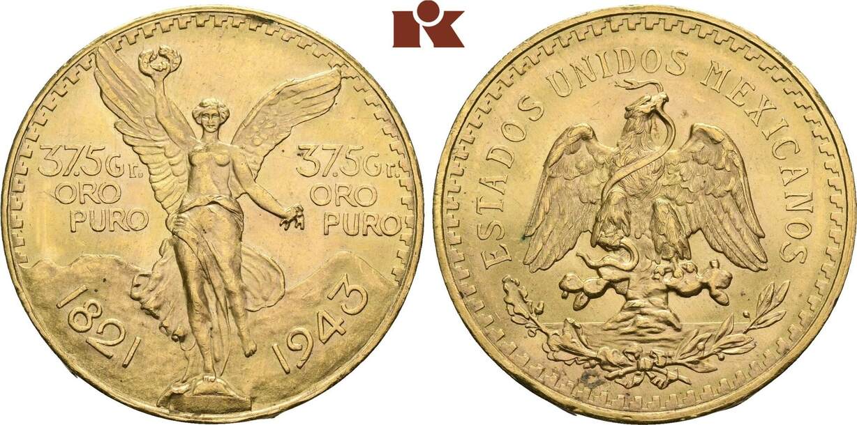 MEXIKO 37 5 Gramos De Oro Puro 50 Pesos 1943 Vereinigte Staaten Seit