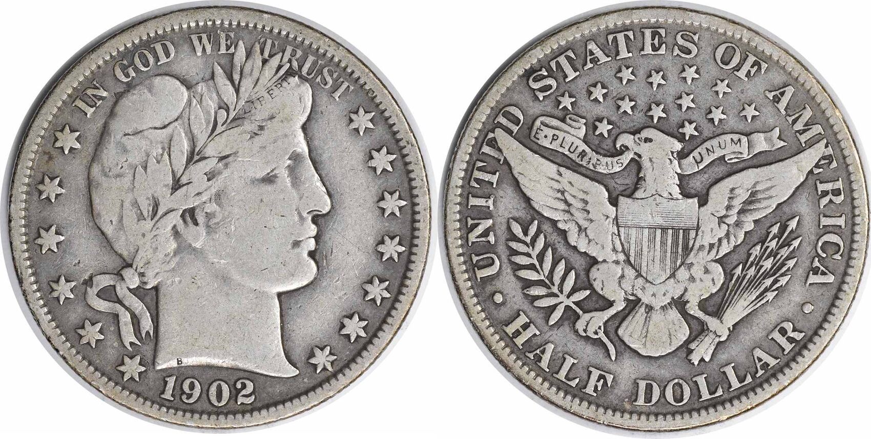 US 1902 No Mint Mark 1902 Barber Silver Half Dollar VF Uncertified