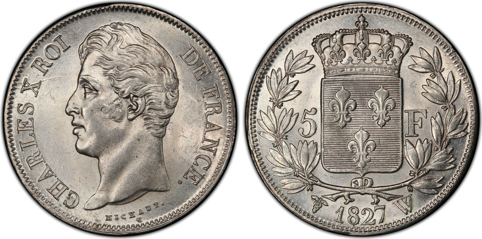 France 5 Francs 1827 Charles X Lille UNC à Fleur de Coin MA Shops