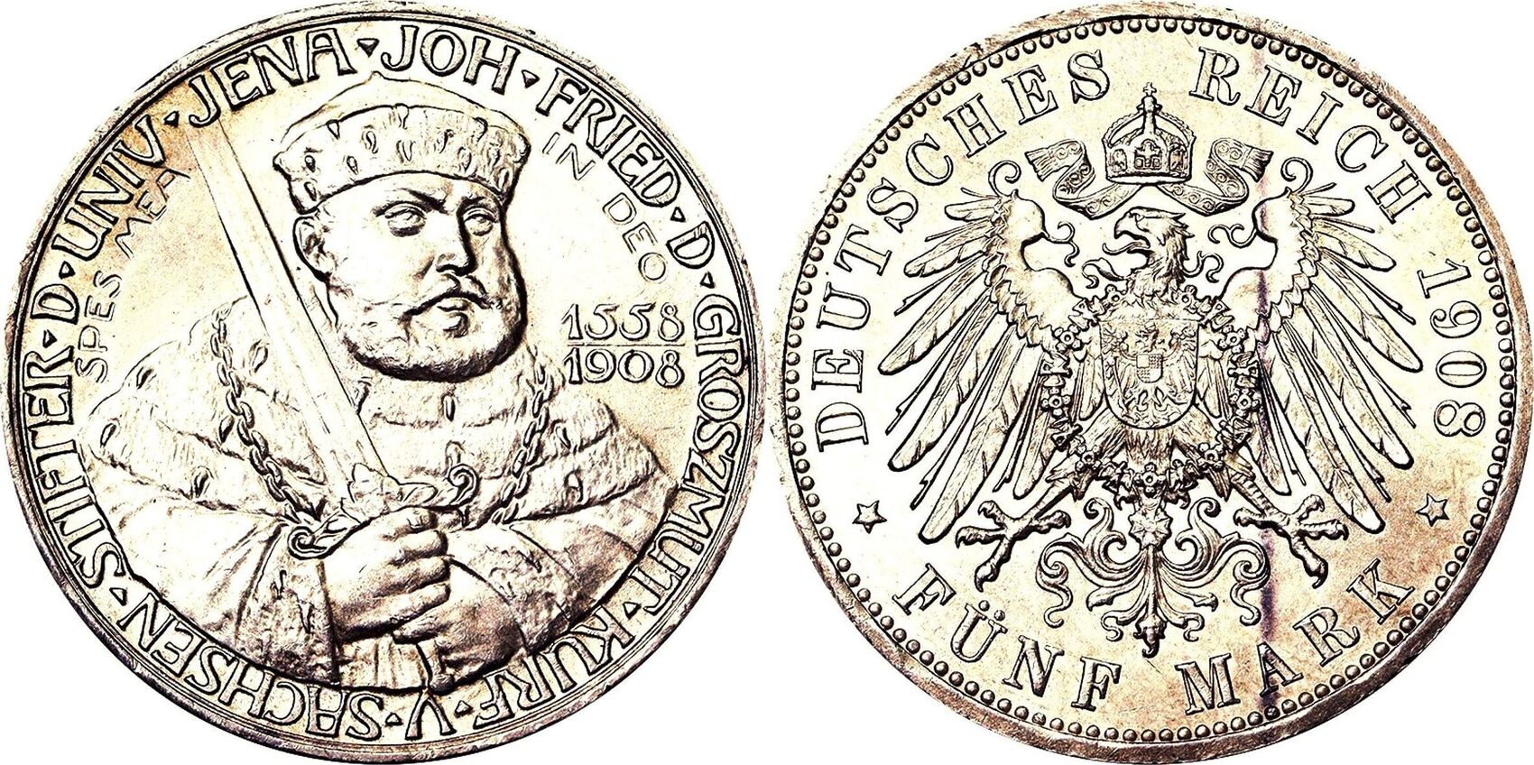 Kaiserreich Sachsen Weimar Eisenach 5 Mark 1908 Wilhelm Ernst