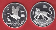 China 2 x 10 Yuan Störche u. Schneeleopard, Tierwelt, WWF, Endangered Wildlife
