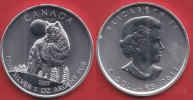 Kanada 5 Dollars Woolf, Wildlife series Bullion Coin 1 Ounce pure Silver
