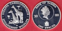 Sambia 1000 Kwacha Giraffen, Tierwelt, WWF, Endangered Wildlife