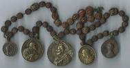 wallfahrt 5 bronzemed. an orig. rosenkranz petrus, paulus, franciscus, ignatius, anna, joachim, jesus, maria