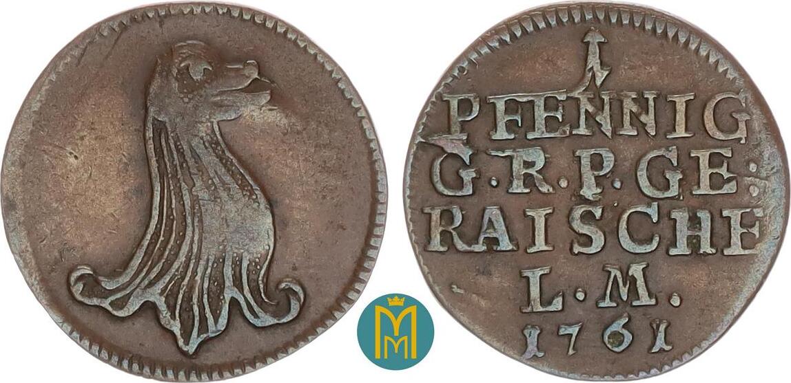 Reuß jüngere Linie Gera 1 Pfennig 1761 Heinrich XXX 1748 1802