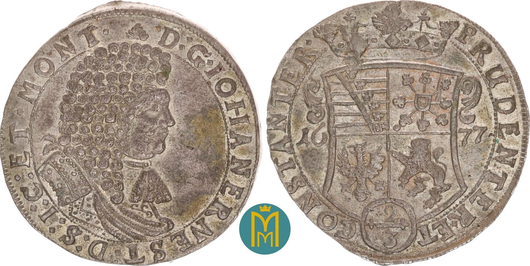 Sachsen Neu Weimar 2 3 Taler Gulden 1677 Johan Ernst 1662 1683 AU