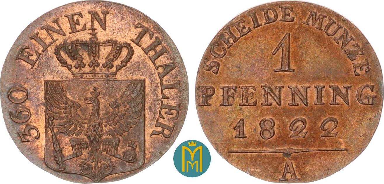 Brandenburg Preußen 1 Pfennig 1822 A Friedrich Wilhelm III 1797 1840