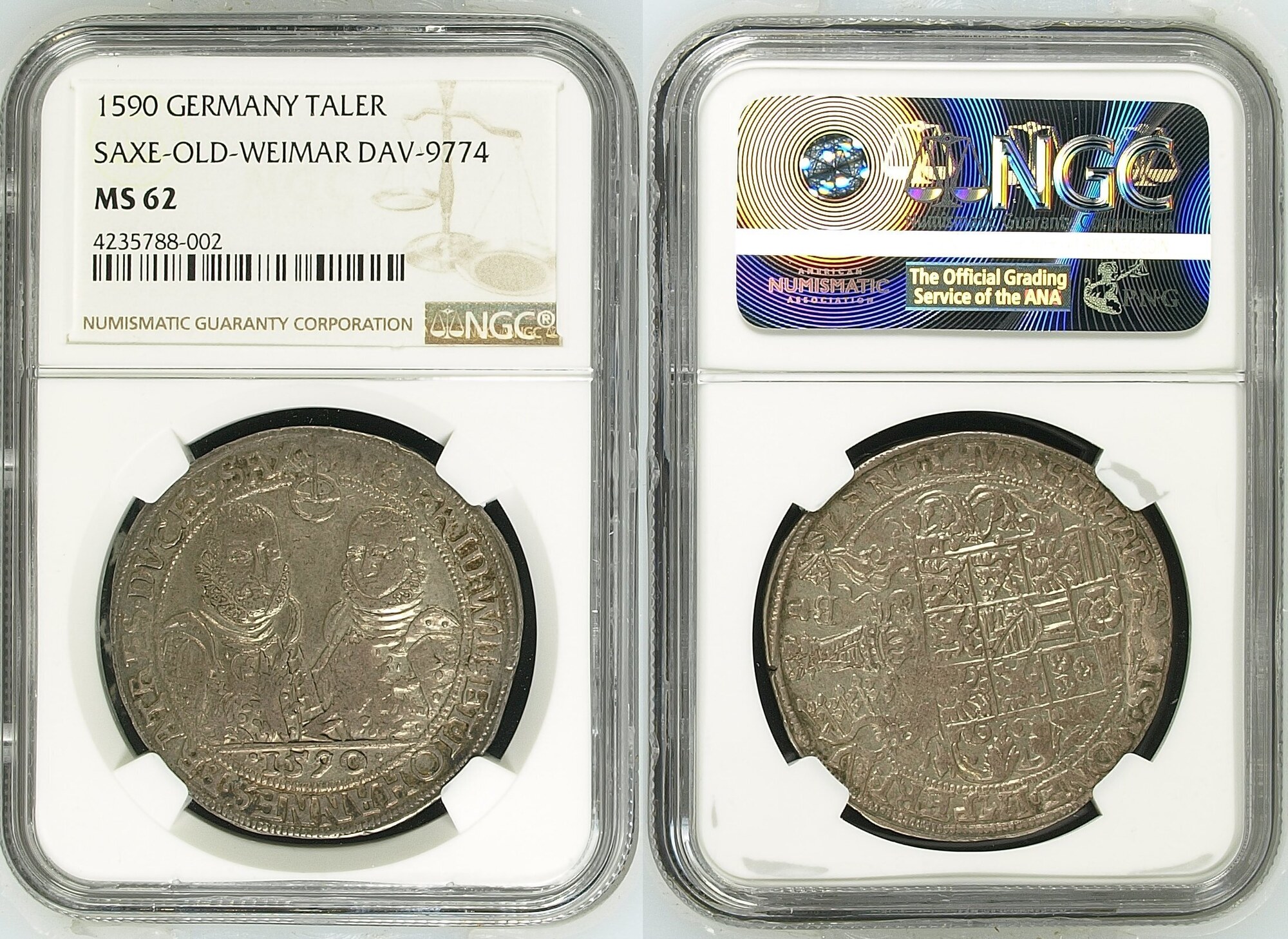 GERMANY German States Saxe Old Weimar 1590 Taler Coin NGC MS 62 VZ F