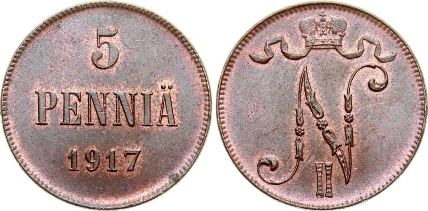 Finnland 5 Penniä 1917 Nikolaus II Russland BU MA Shops