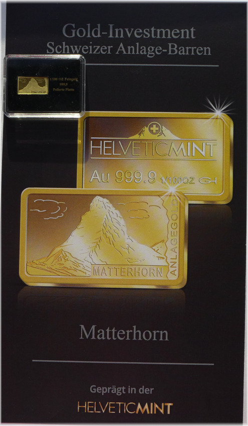 Schweiz Goldbarren Helvetic Mint Matterhorn 1 100 Oz Gold Orig